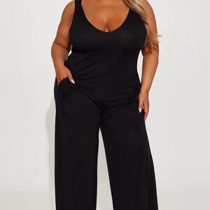 Fashion Nova Black Wide-Leg Scoop Neck Jumpsuit